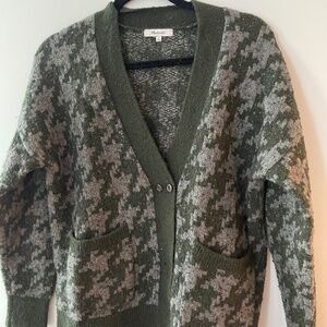 Madewell Green and Grey Houndstooth Cardigan, S